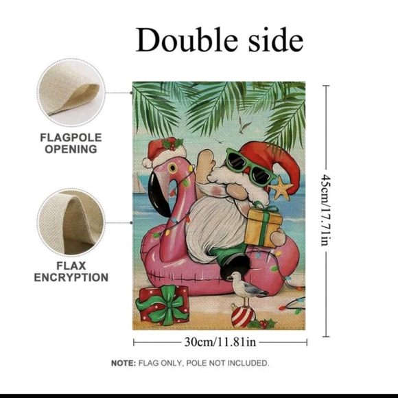 2/$12 - Flamingo Floaty Santa Garden Flag - Picture 5 of 7